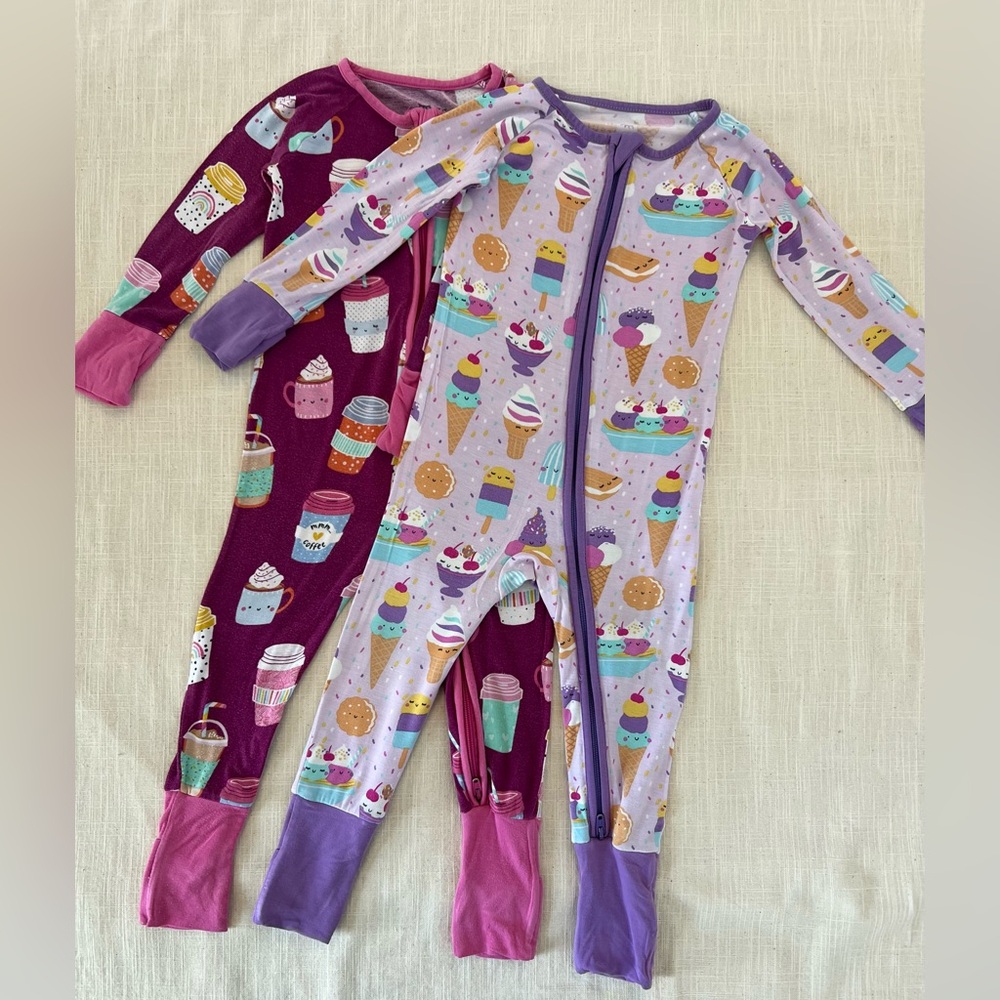2 Little Sleepies Purple and Pink Footies One Piece